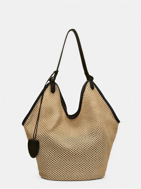 Commense Handbags - Commense Natural Straw Hobo Tote with Black Trim
